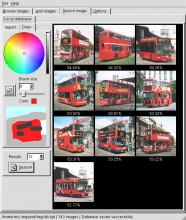 After drawing on the left widget that simple red rectangle with black windows, a pale blue sky and the gray asphalt, the software returns these 10 best matches from your collection of thousands of images.