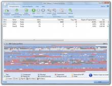 Start page of O&O Defrag 11. You will find all settings and functions in the Ribbon bar. You can select the drives to be defragmented from the list of drives. The Block View displays the level of defragmentation of the chosen drive.