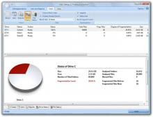 The advanced Drive Status View informs you on matters such as drive occupancy and your file system. The dynamically updated pie diagram visualizes the proportional fragmentation level during the defragmentation process.